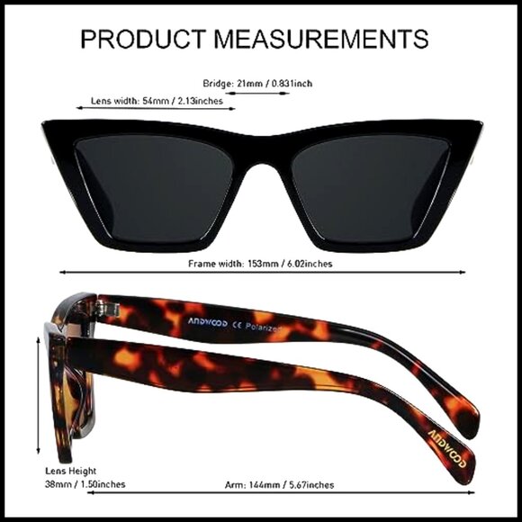 Polarized Cat Eye Sunglasses Vintage Square Retro Oversize Frames